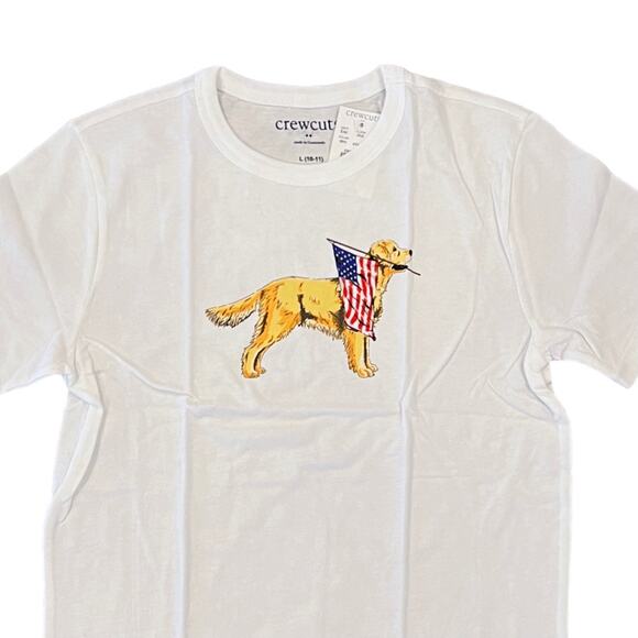 NWT J. Crew Boys' White W/Patriotic Flag 4th of July Dog Graphic Tee - Picture 2 of 10